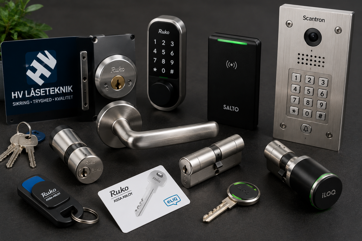 Produkter til adgangskontrol, låsesystemer, digitale låse, dørtelefoner og elektronisk sikring fra HV Låseteknik.