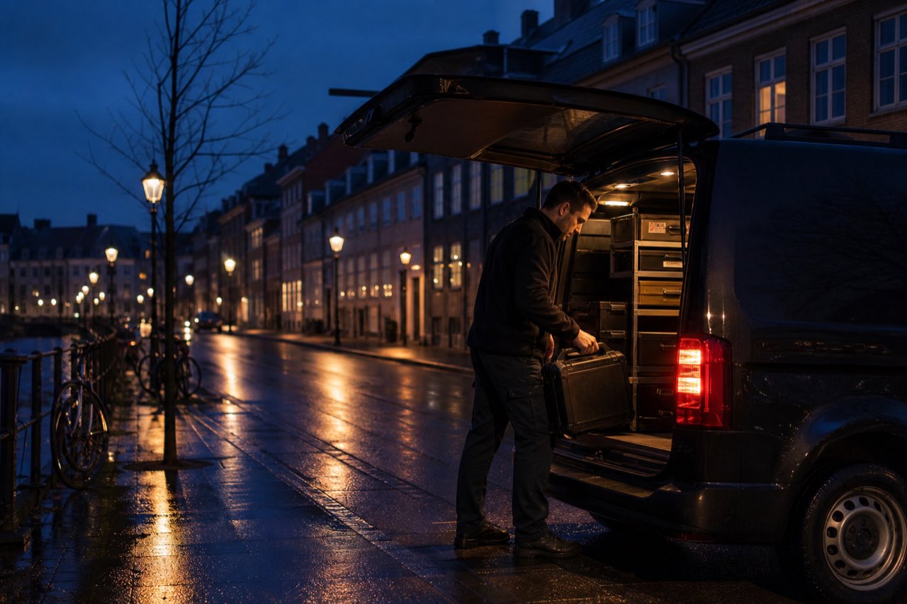 Låsesmed gør servicebil klar til akut opgave